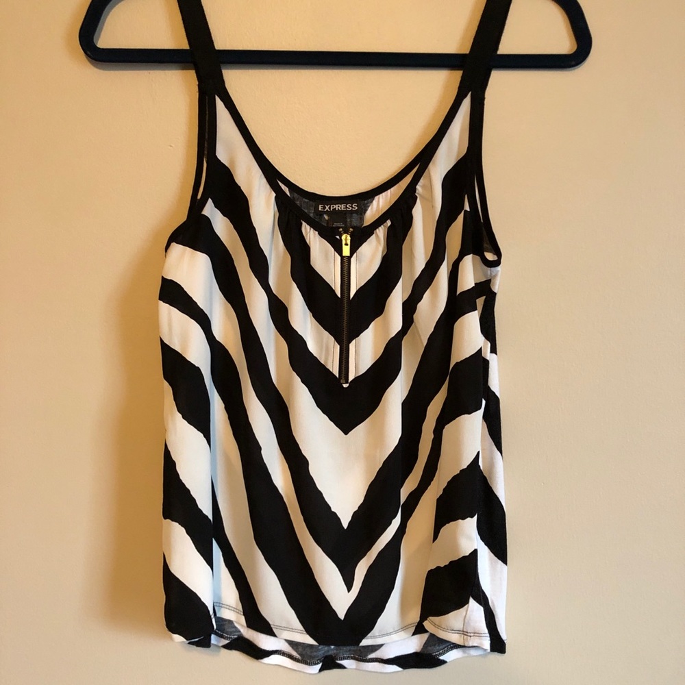 Express Black and White Striped Zipper Work Top S